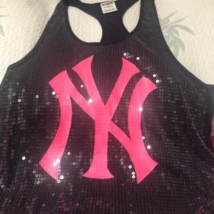 ***SOLD***vs pink yankees bling racer back crop top***new without tags***